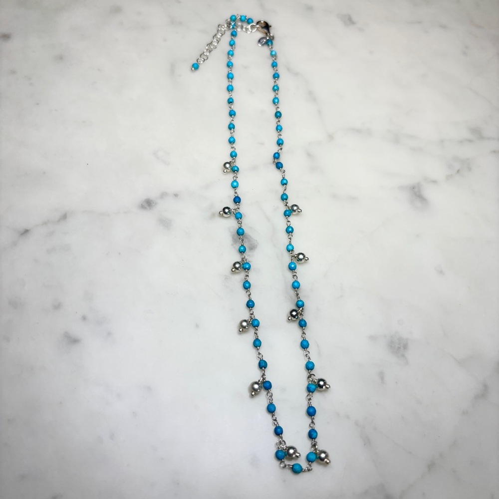Italian Silver Blue Howlite Beaded Necklace